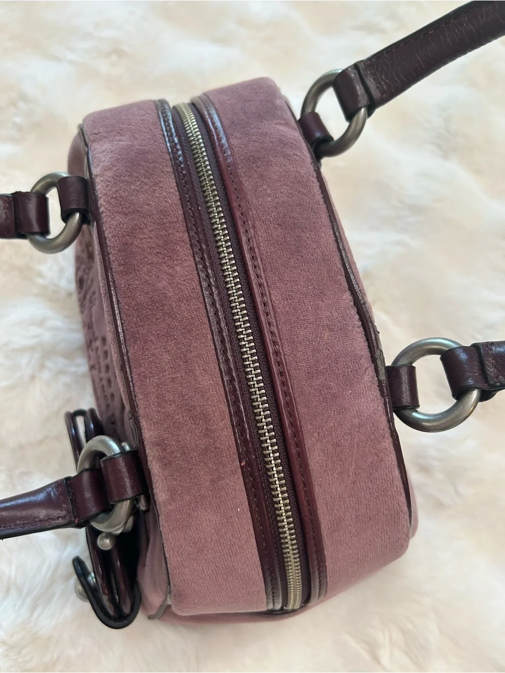 Y2K Vintage 2009 Juicy Couture Purple Velour Bowler Bag Regal Couture Party